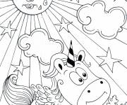 Coloriage Licorne kawaii pendant une journ&eacute;e ensoleill&eacute;
