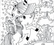 Coloriage Licorne kawaii portant une casquette