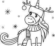 Coloriage Licorne kawaii pour la f&ecirc;t&eacute; de noel