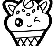 Coloriage et dessins gratuit Licorne kawaii sur cornet de glace à imprimer