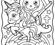 Coloriage Licorne kawaii sur le th&egrave;me d'Halloween