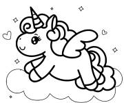 Coloriage et dessins gratuit Licorne kawaii sur les nuages à imprimer