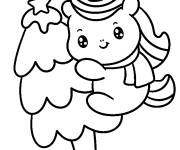Coloriage Licorne kawaii sur sapin de no&euml;l