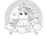Coloriage Petit Licorne mignon kawaii sur le nuage