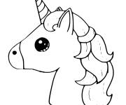 Coloriage et dessins gratuit T&ecirc;te de licorne kawaii à imprimer