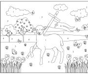 Coloriage Agneaux de P&acirc;ques et croix de J&eacute;sus num&eacute;rot&eacute;