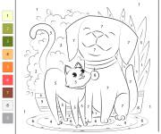 Coloriage Amis chien et chat par num&eacute;ro