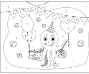 Coloriage Anniversaire du poulpe drole num&eacute;rot&eacute;