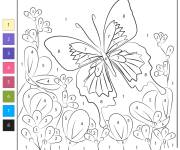 Coloriage Beau papillon et des fleurs num&eacute;rot&eacute;
