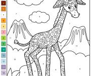 Coloriage B&eacute;b&eacute; girafe dans la nature par num&eacute;ro