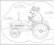 Coloriage B&eacute;lier conduit son tracteur par num&eacute;ro