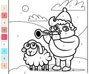 Coloriage Berger avec un mouton par num&eacute;ro