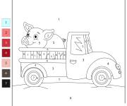 Coloriage camion de fermier avec un cochon num&eacute;rot&eacute;