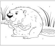 Coloriage Castor au rivi&egrave;re par num&eacute;ro
