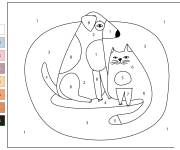 Coloriage Chat et chien ensemble par num&eacute;ro