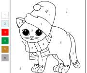 Coloriage Chaton de Noel num&eacute;rot&eacute;