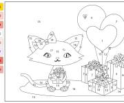 Coloriage Chaton re&ccedil;oit les cadeaux d'anniversaire