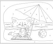Coloriage Chaton sur la plage en &eacute;t&eacute;