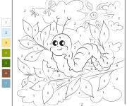 Coloriage Chenille sur la plante par num&eacute;ro
