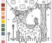 Coloriage Cheval et oiseau en abstrait par num&eacute;ro