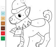 Coloriage Chien de Noel par num&eacute;ro