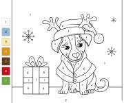 Coloriage Chiot avec cadeaux de Noel par num&eacute;ro