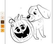 Coloriage Chiot d'Halloween par num&eacute;ro de 1-5