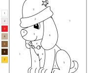 Coloriage Chiot portant le bonnet de Noel par num&eacute;ro