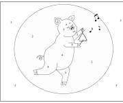Coloriage Cochon jouant du Triangle num&eacute;rot&eacute;