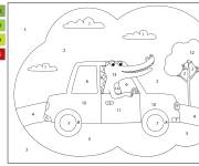Coloriage Crocodile conduit sa voiture par num&eacute;ro