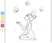 Coloriage Danseuse et papillons par num&eacute;ro