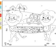Coloriage Deux lions au secours du lapins num&eacute;rot&eacute;
