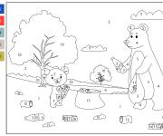 Coloriage Famille des ours nettoient la foret par num&eacute;ro