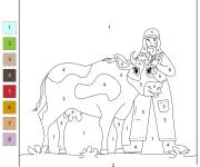 Coloriage Fermier avec vache par num&eacute;ro