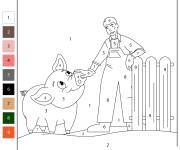 Coloriage Fermier et cochon par num&eacute;ro
