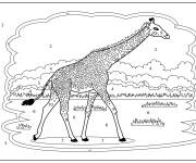 Coloriage Girafe adulte imprimable par num&eacute;ro