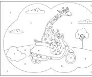 Coloriage Girafe sur scooter par num&eacute;ro