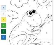 Coloriage Grenouille tenant une fleur par num&eacute;ro