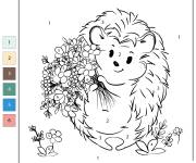 Coloriage H&eacute;risson avec des fleurs par num&eacute;ros