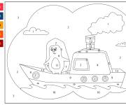 Coloriage H&eacute;risson sur le bateau num&eacute;rot&eacute;