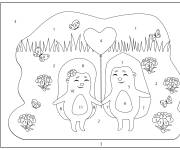 Coloriage H&eacute;rissons amoureux dans la nature par num&eacute;ro