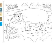 Coloriage Hippopotame au crayon cp par num&eacute;ro