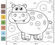 Coloriage Hippopotame en soustraction