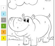 Coloriage Hippopotame style dessin anim&eacute;e par num&eacute;ro