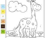 Coloriage Illustration d'une girafe num&eacute;rot&eacute;e