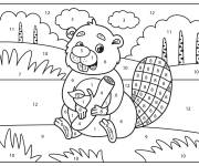 Coloriage Image de Castor num&eacute;rot&eacute; de 1-12