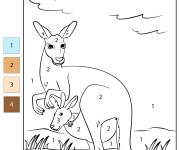Coloriage Kangourou avec son petit par num&eacute;ro