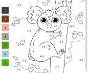 Coloriage Koala kawaii en soustraction num&eacute;rot&eacute;