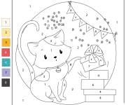 Coloriage L'anniversaire du chat et les cadeaux