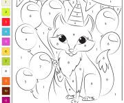 Coloriage L'anniversaire du renard num&eacute;rot&eacute;
